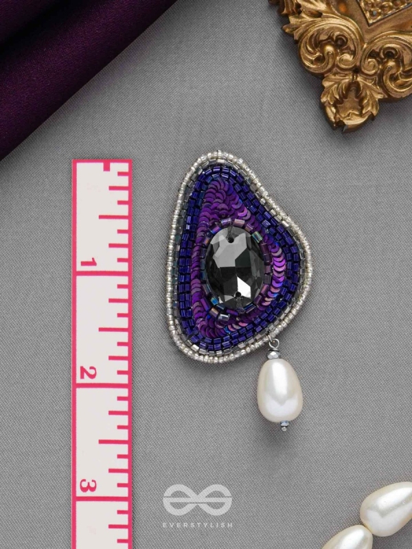 VIRUPATA - THE FREE SPIRITED - STONE, CUT DANA, SEQUINS AND PEARL DROP EMBROIDERED EARRINGS (PURPLE)