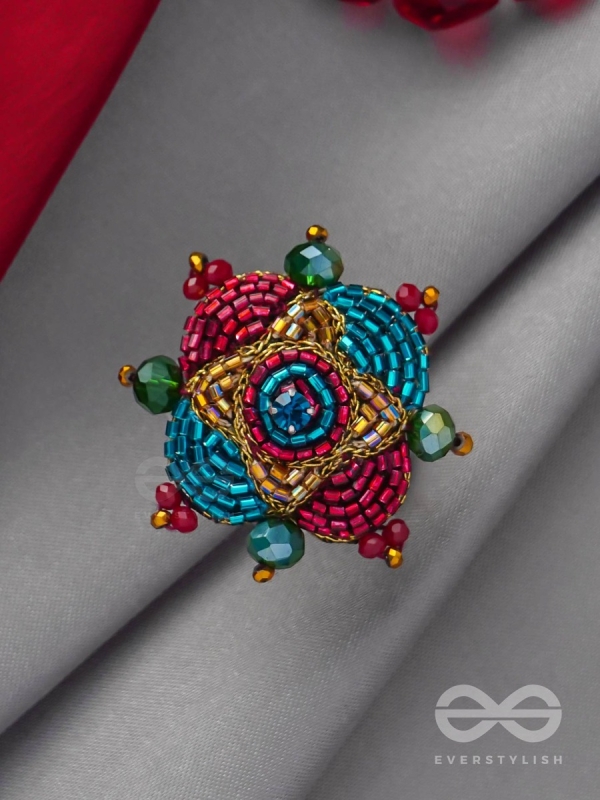 Vilasata - The Radiant Charm - Beads And Cutdana Hand Embroidered Ring