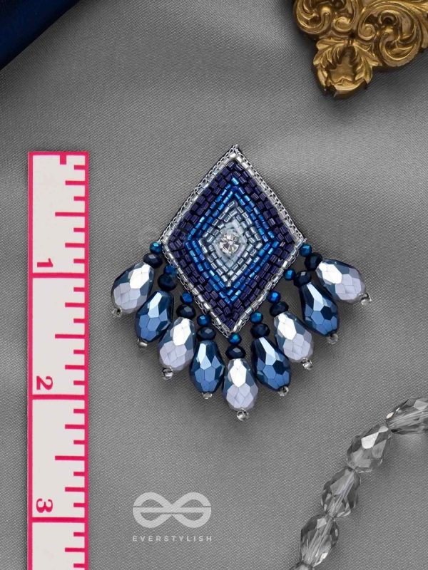 YASAS - THE ILLUMINATED FAME- STONE, CUT DANA AND GLASS DROPS EMBROIDERED EARRINGS (BLUE)