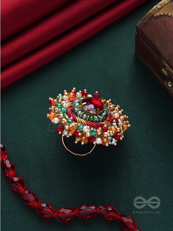 Vibhrajita - The Sparkling Gem - Beads, Dabka And Stone Hand Embroidered Ring (Multicolor)