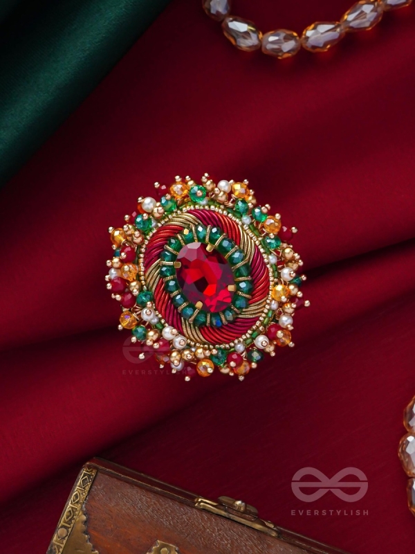 Vibhrajita - The Sparkling Gem - Beads, Dabka And Stone Hand Embroidered Ring (Multicolor)