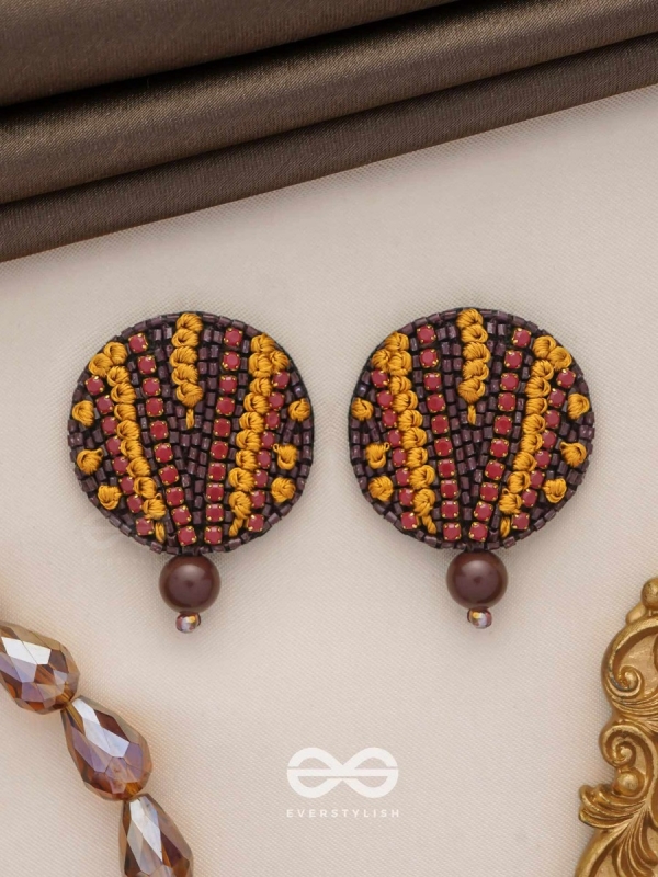 Mrdu - The Soft Nuance - Resham And Cutdana Hand Embroidered Earrings (Brown)
