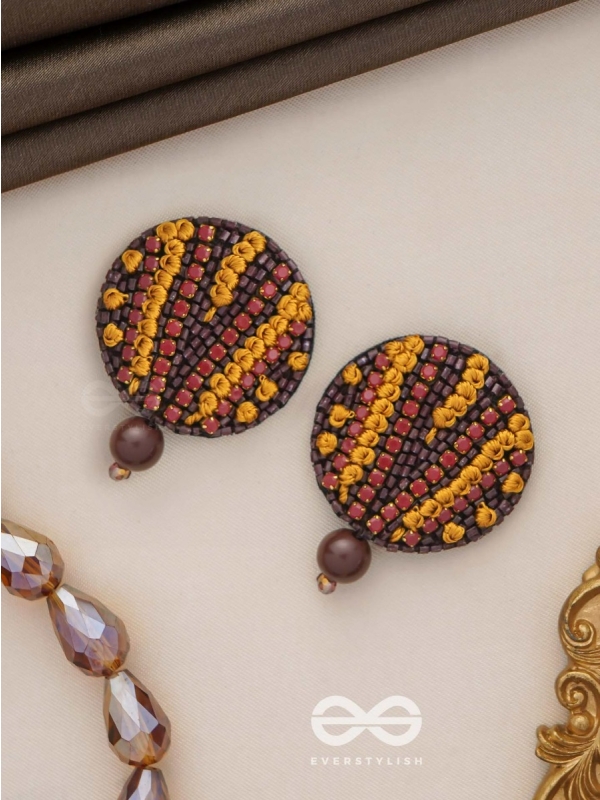 Mrdu - The Soft Nuance - Resham And Cutdana Hand Embroidered Earrings (Brown)