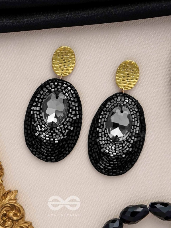 ASHMAK - THE DUSKY STONE - STONE AND CUTDANA EMBROIDERED EARRINGS (BLACK)