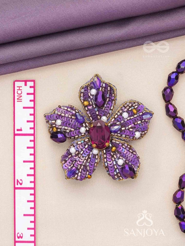 SVABHĀVIKA - THE NATURAL GRACE - STONE, SEQUINS AND PEARLS EMBROIDERED EARRINGS (PURPLE)