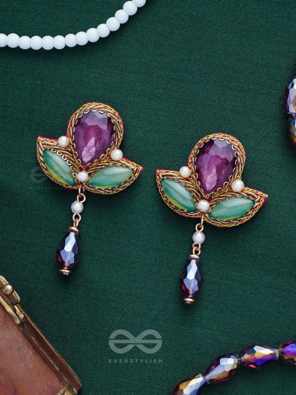 MANIRANJINI - DELIGHTENING IN JEWELS - STONES, BEADS, GLASS AND PEARL DROP EMBROIDERED EARRINGS