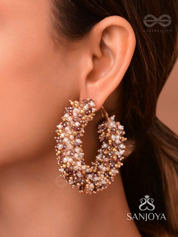 Vilokita - The Shining Garlands -Beaded Hand Embroidered Hoop Earrings