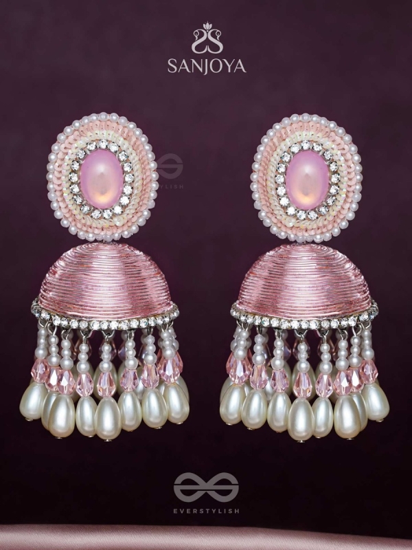ADHAMA - THE BLUSHING RADIANCE - STONE, SEQUINS AND PEARLS EMBROIDERED EARRINGS