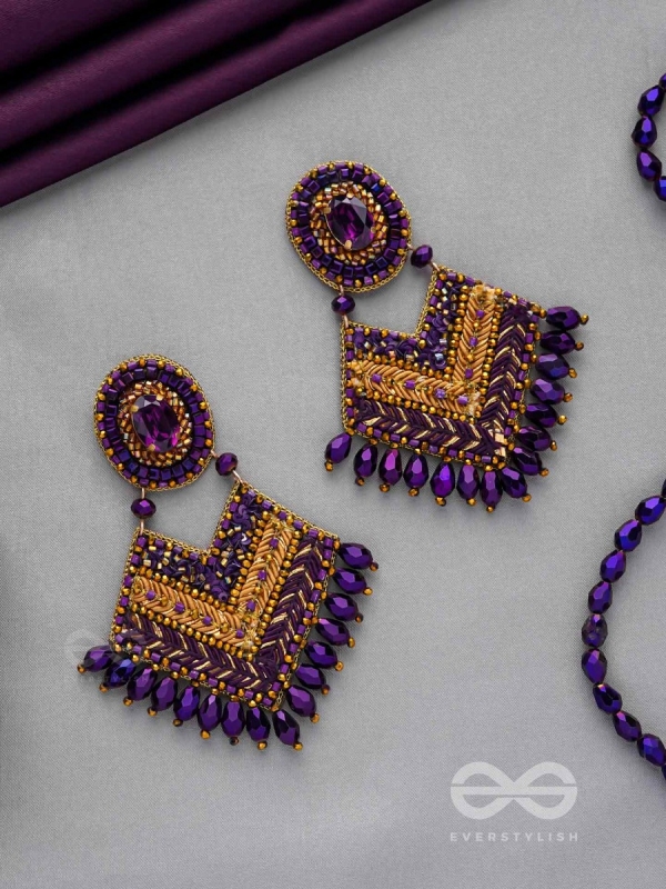 RATRIRAJA - THE DARK RADIANCE - STONE, GLASS DROP AND CUT DANA EMBROIDERED EARRINGS