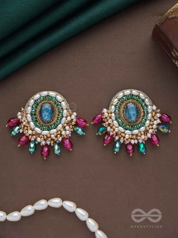 Ritashri - The True Beauty - Stone, Beads And Glass Drops Hand Embroidered Earrings