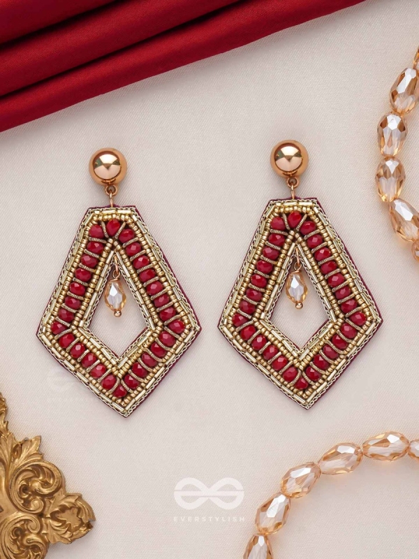 PREDHA - CLASSIC ALLURE - BEADS AND GLASS DROP EMBROIDERED EARRINGS