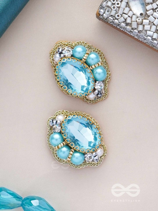 PRABHASVARA - THE RADIANT SKY - STONE, PEARLS AND BEADS EMBROIDERED EARRINGS