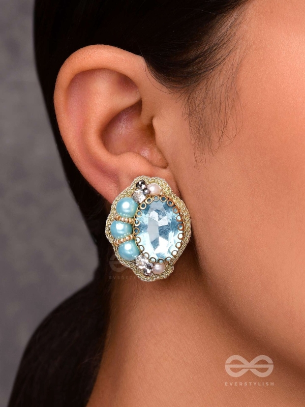 PRABHASVARA - THE RADIANT SKY - STONE, PEARLS AND BEADS EMBROIDERED EARRINGS