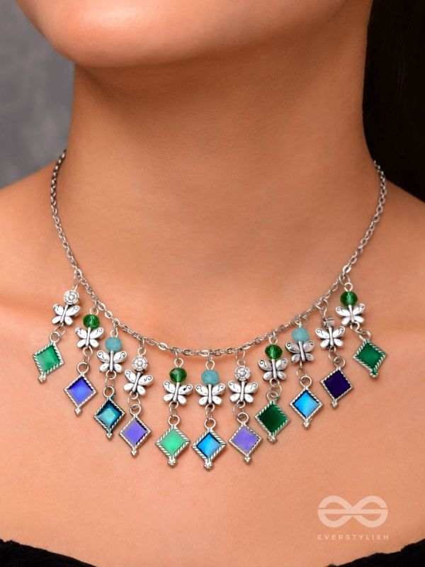 THE BUTTERFLY BALLERINA - BEADED OXIDISED ENAMELLED NECKLACE