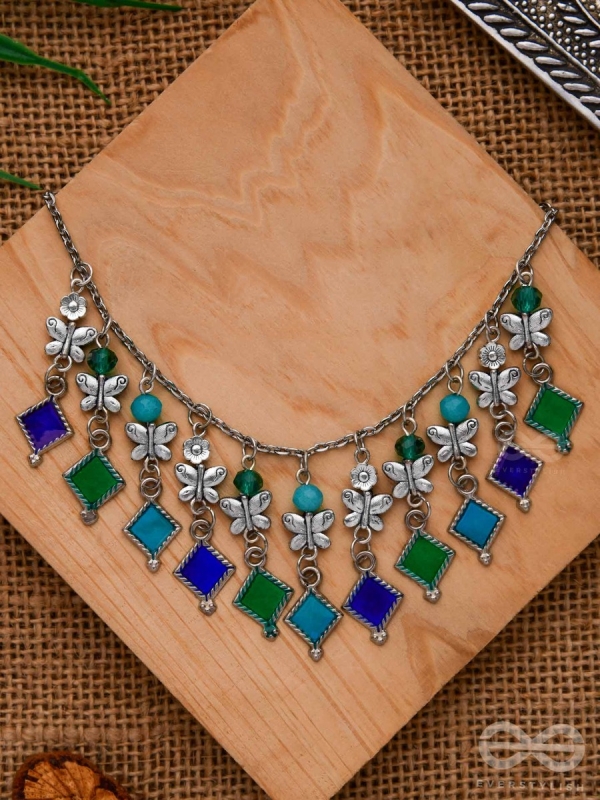 THE BUTTERFLY BALLERINA - BEADED OXIDISED ENAMELLED NECKLACE