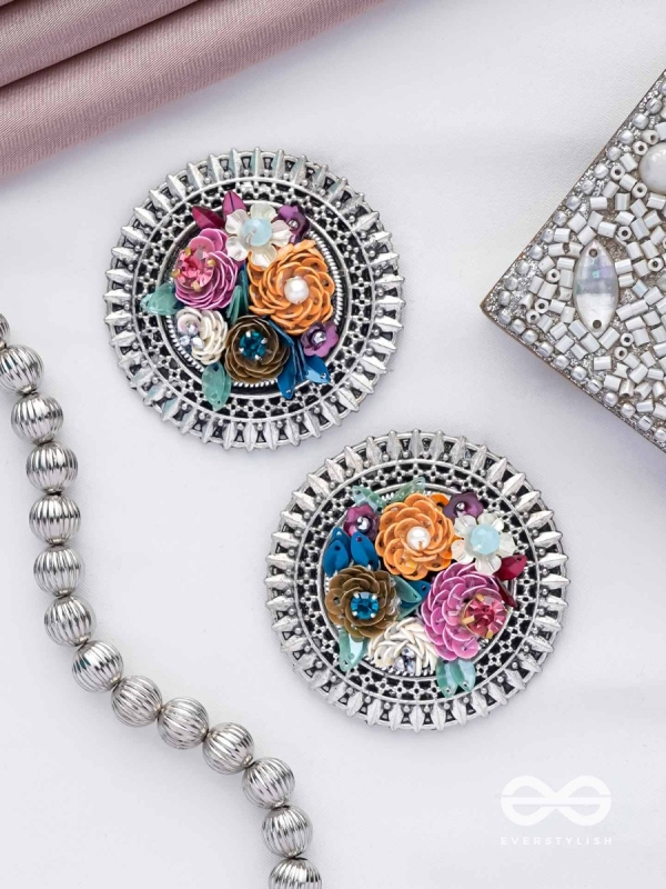 Varnin - The Spring Colors - Sequins, Beads And Stones Hand Embroidered Oxidised Earrings