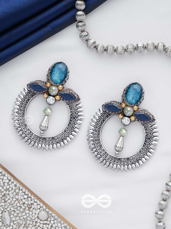 Manidhama - The Gem Abode - Stones And Beads Hand Embroidered Oxidised Earrings