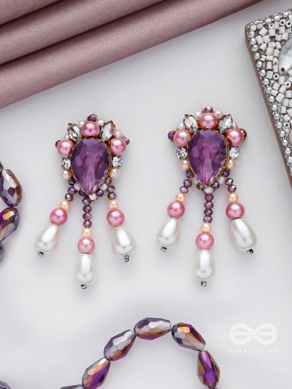 UTTARAVAIRI - THE DUSKY ELEGANCE - STONES, PEARLS AND BEADS EMBROIDERED EARRINGS