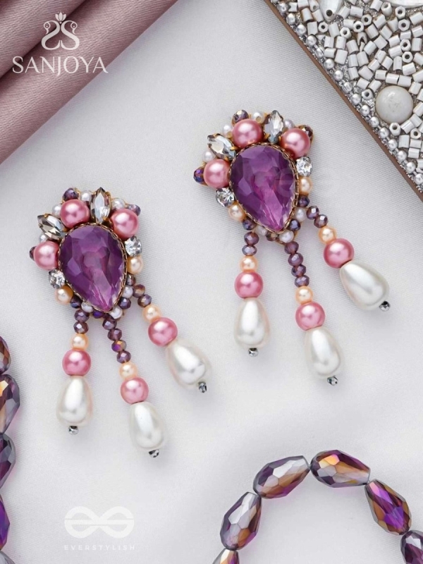 UTTARAVAIRI - THE DUSKY ELEGANCE - STONES, PEARLS AND BEADS EMBROIDERED EARRINGS