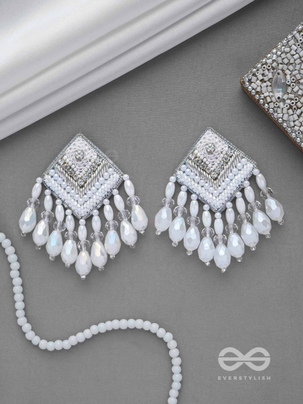 AABDIKA - SNOW LIKE CRYSTALS - SEQUINS, PEARLS AND GLASS DROP EMBROIDERED EARRINGS