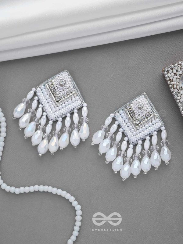 AABDIKA - SNOW LIKE CRYSTALS - SEQUINS, PEARLS AND GLASS DROP EMBROIDERED EARRINGS