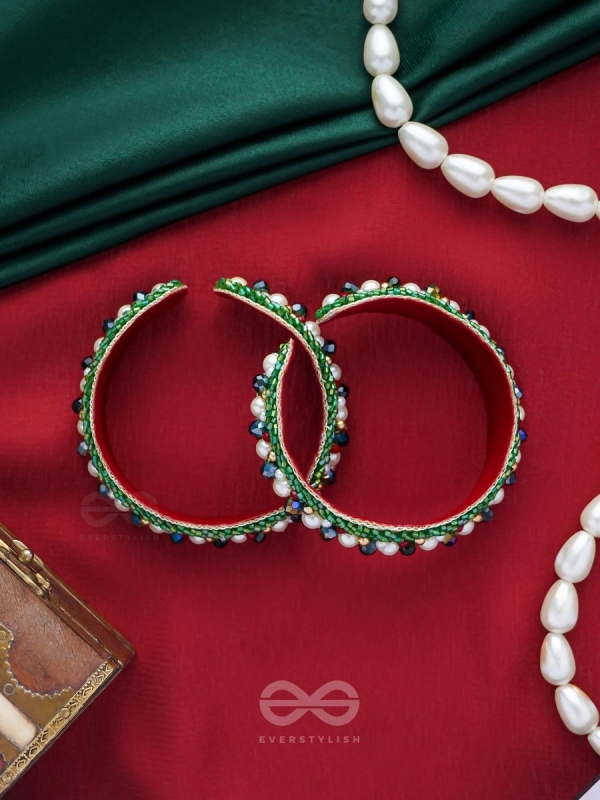 Parnaya - The Rosy Forest - Pearls, Cutdana And Beads Hand Embroidered Bangles (Set Of 2)