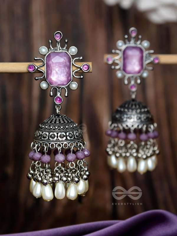 A MYSTICAL DUSK - STATEMENT EMBELLISHED OXIDISED JHUMKA EARRINGS