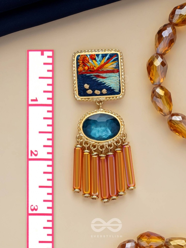 Ajyavari - The Seashore Sunshine - Resham And Stone Hand Embroidered Earrings