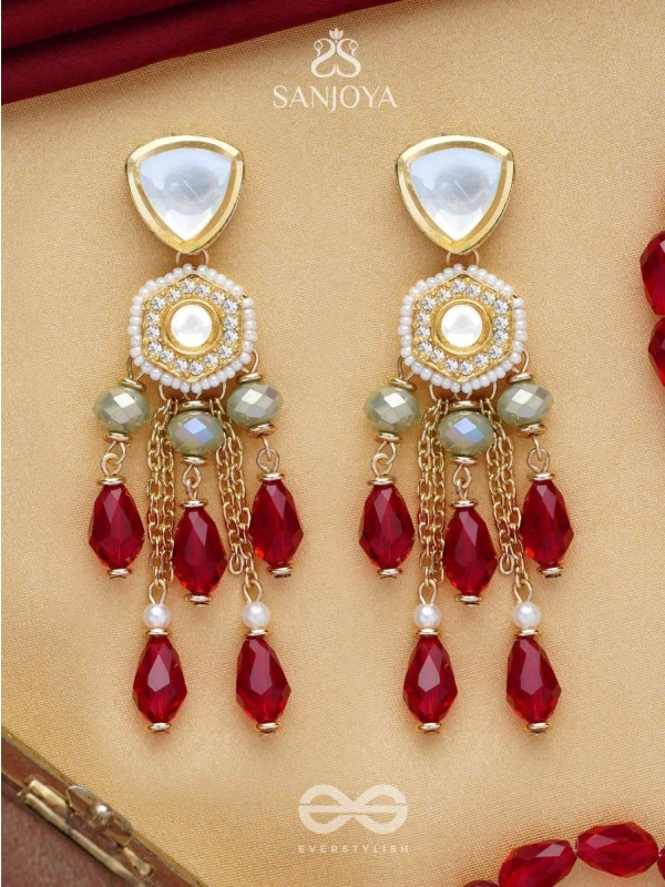 Prenkha - Scarlet Sways - Golden Embellished Polki And Kundan Earrings