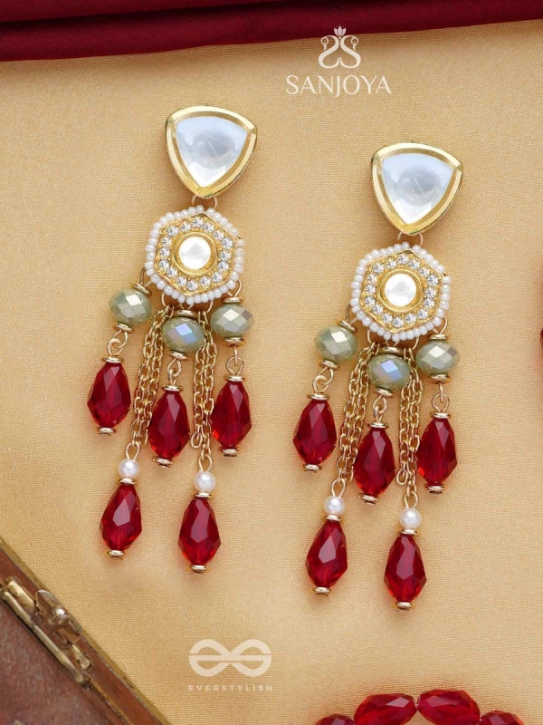 Prenkha - Scarlet Sways - Golden Embellished Polki And Kundan Earrings