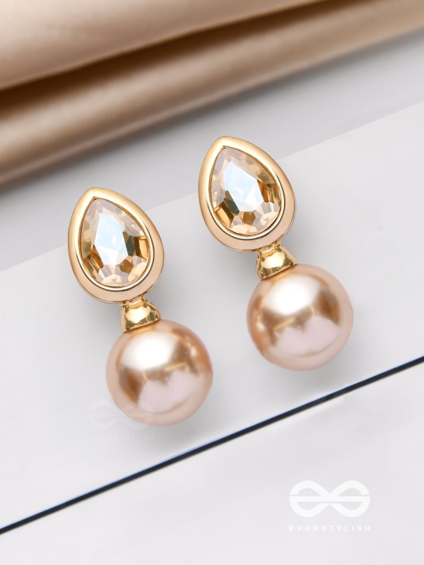PEARL POP 'N' DROP -  GOLDEN & PEACH EMBELLISHED EARRINGS 