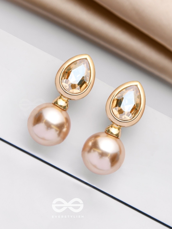 PEARL POP 'N' DROP -  GOLDEN & PEACH EMBELLISHED EARRINGS 