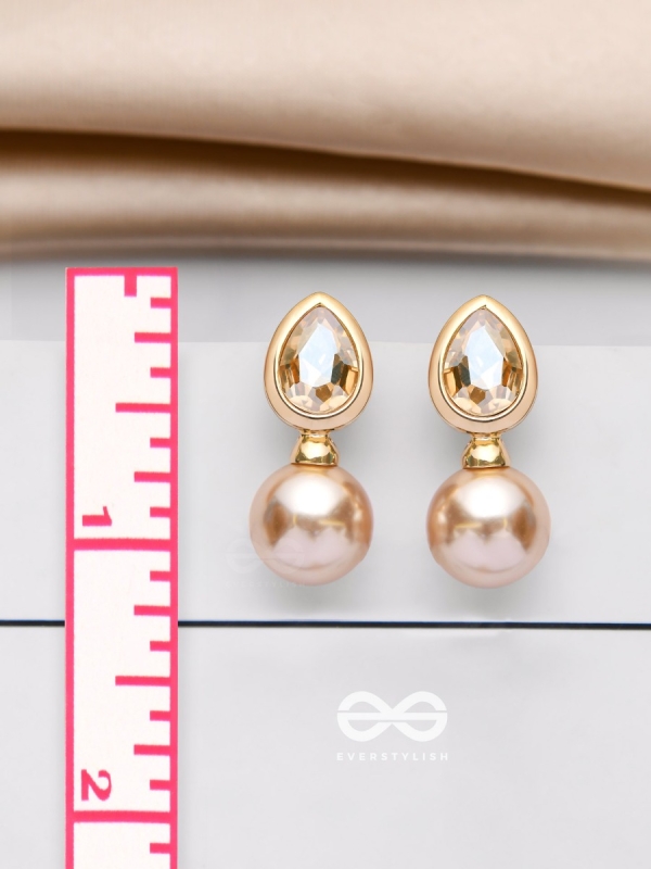 PEARL POP 'N' DROP -  GOLDEN & PEACH EMBELLISHED EARRINGS 