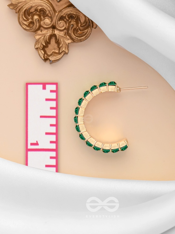CRYSTAL GALAXIES - GOLDEN EMBELLISHED EARRINGS (GREEN)