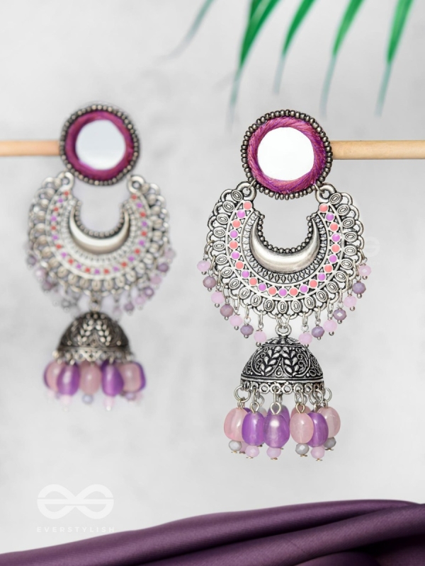 Muktavali - The Ethereal Symphony - Mirror And Beads Hand Embroidered Oxidised Earrings