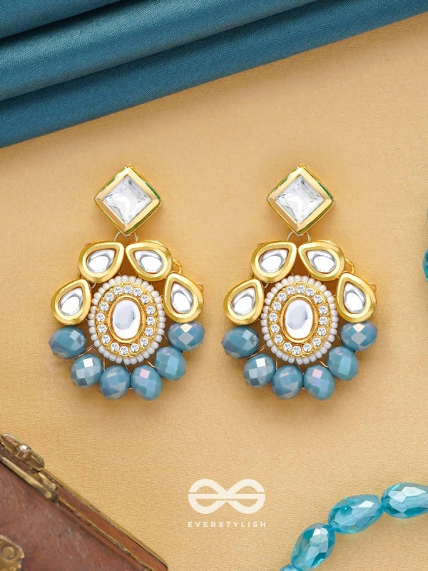 Mandanila - Breeze Of Azure - Golden Embellished Polki And Kundan Earrings 