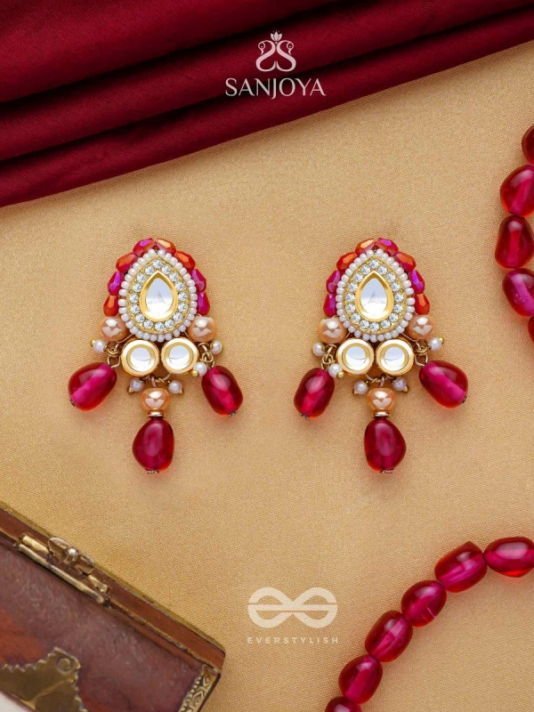 Shikhandika - Ruby Echoes - Golden Embellished Polki And Kundan Earrings