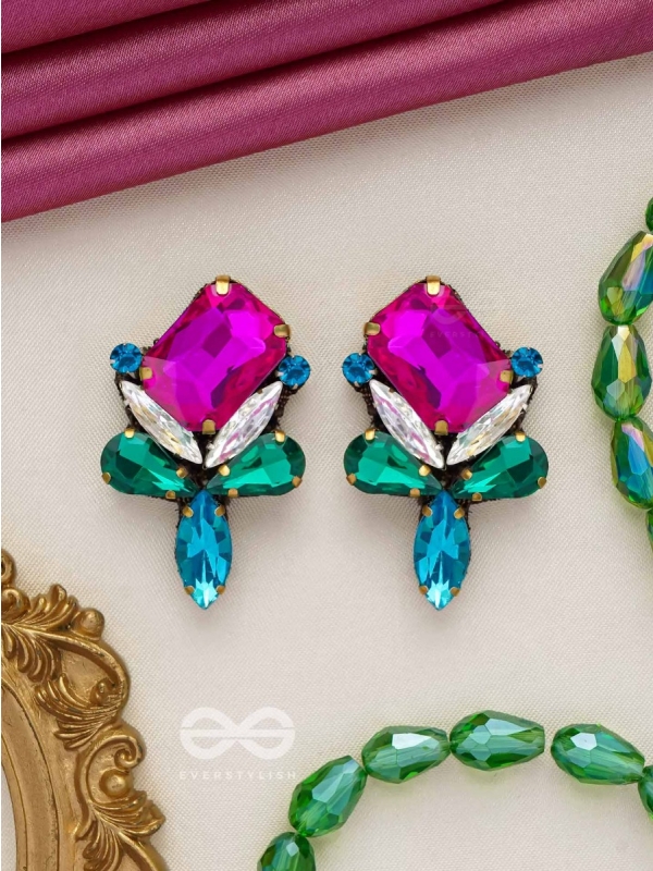 Mahamani- The Imperial Stone - Stones Hand Embroidered Earrings (Multicolour)