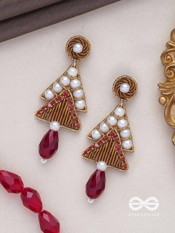 Ucchriti - The Majestic Triangles - Pearls, Dabka And Glass Drop Hand Embroidered Earrings