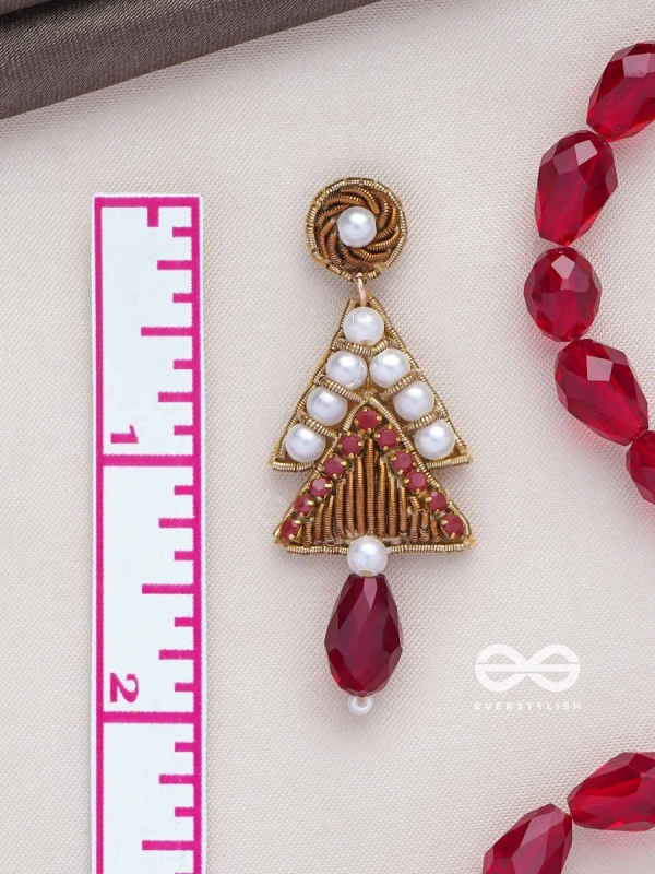 Ucchriti - The Majestic Triangles - Pearls, Dabka And Glass Drop Hand Embroidered Earrings