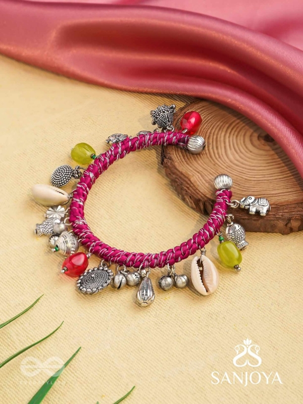 Ekarnava - The Tidal Trinkets - Charms And Shells Hand Embroidered Oxidised Bracelet