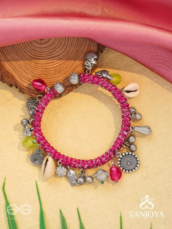 Ekarnava - The Tidal Trinkets - Charms And Shells Hand Embroidered Oxidised Bracelet