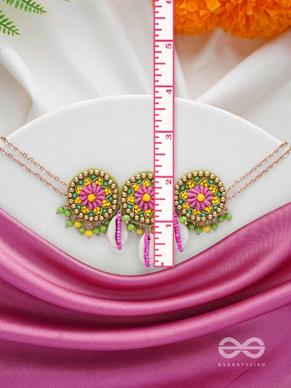 SAKOSHA - THE SEASHELL BEAUTY - SHELLS, BEADS AND RESHAM EMBROIDERED NECKPIECE