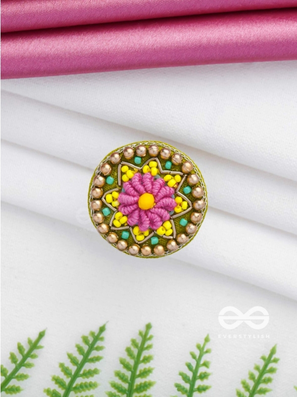 Praphulti - Blooming Blossom - Beads And Resham Hand Embroidered Ring (Adjustable)