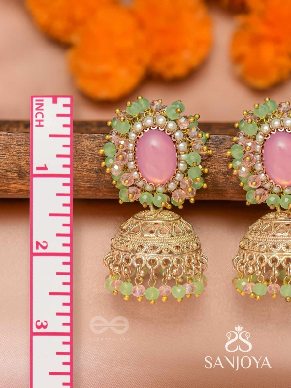Hasyahina - The Blossoming Smile - Stone And Beads Hand Embroidered Jhumka Earrings