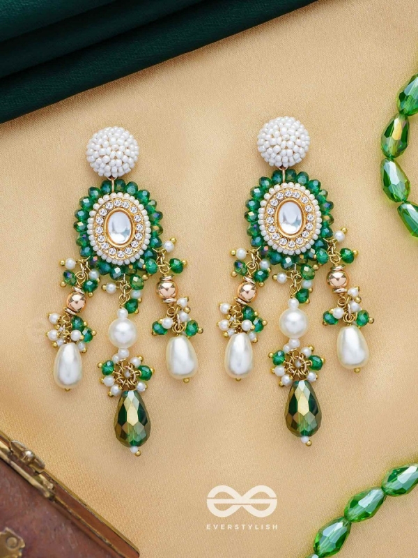 Agrevana - Forest Fables - Golden Embellished Polki And Kundan Finished Hand Embroidered Earrings