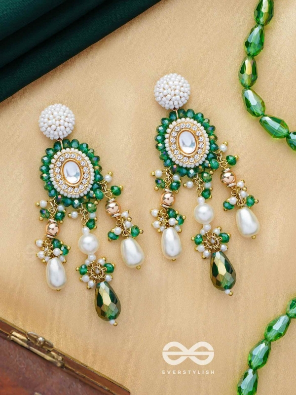 Agrevana - Forest Fables - Golden Embellished Polki And Kundan Finished Hand Embroidered Earrings