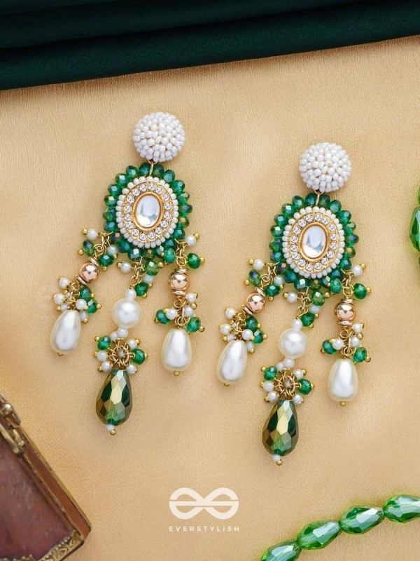 Agrevana - Forest Fables - Golden Embellished Polki And Kundan Finished Hand Embroidered Earrings