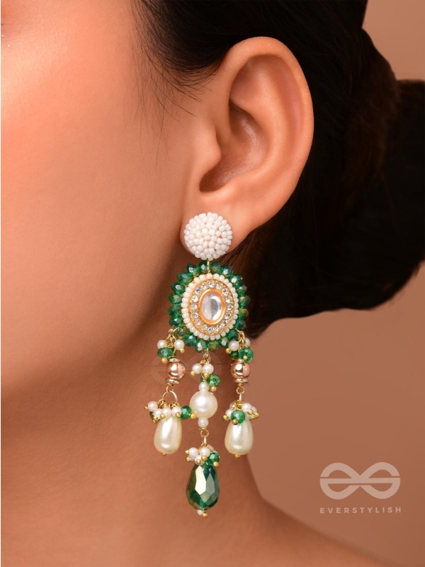 Agrevana - Forest Fables - Golden Embellished Polki And Kundan Finished Hand Embroidered Earrings