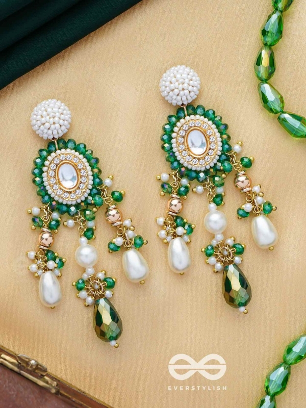 Agrevana - Forest Fables - Golden Embellished Polki And Kundan Finished Hand Embroidered Earrings